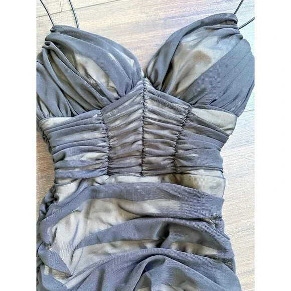 B Darlin Women's Juniors Sleeveless Ruched Bodycon Dress Black Nude size 3/4 - Picture 5 of 8